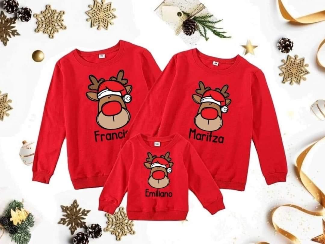 Buzo Familiar Navideño | Reno Caricatura | Edición Novenas