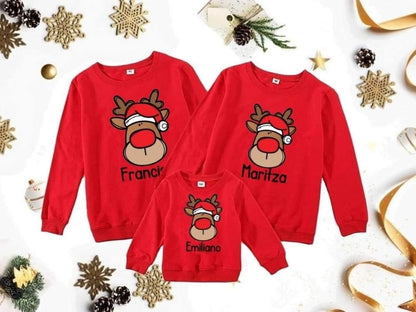 Buzo Familiar Navideño | Reno Caricatura | Edición Novenas