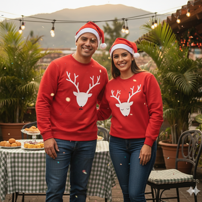 Hoodie Parejas Renos | Match Perfecto Navidad | Personalizable