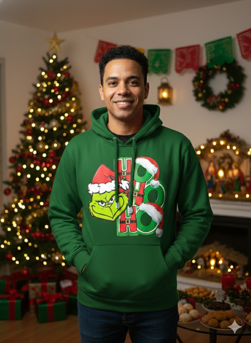 Hoodie Navideño Grinch "Ho Ho Ho" | Unisex | Algodón Perchado