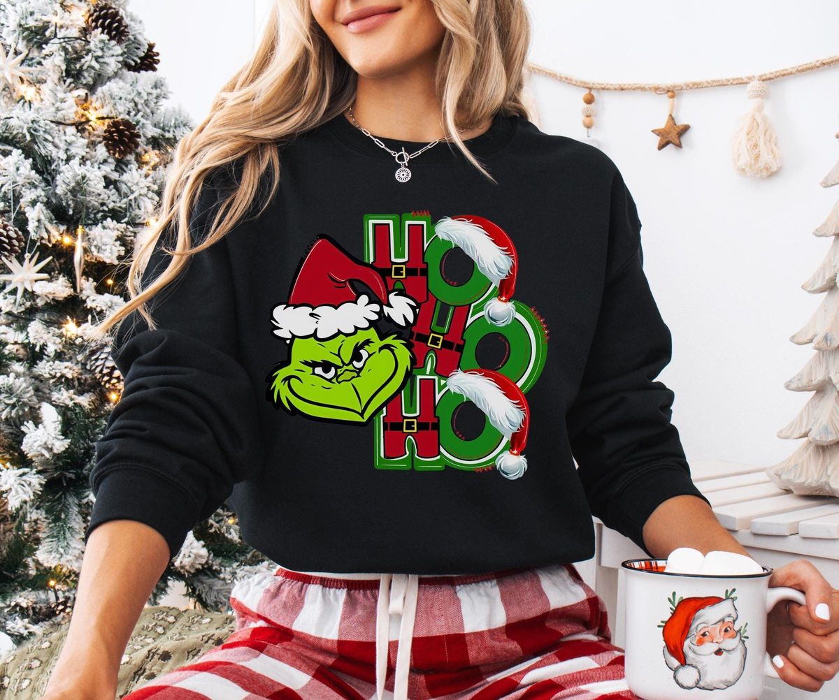 Sudadera Navideña Grinch HO HO HO | Estampado DTF | Algodón 195g