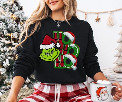 Sudadera Navideña Grinch HO HO HO | Estampado DTF | Algodón 195g